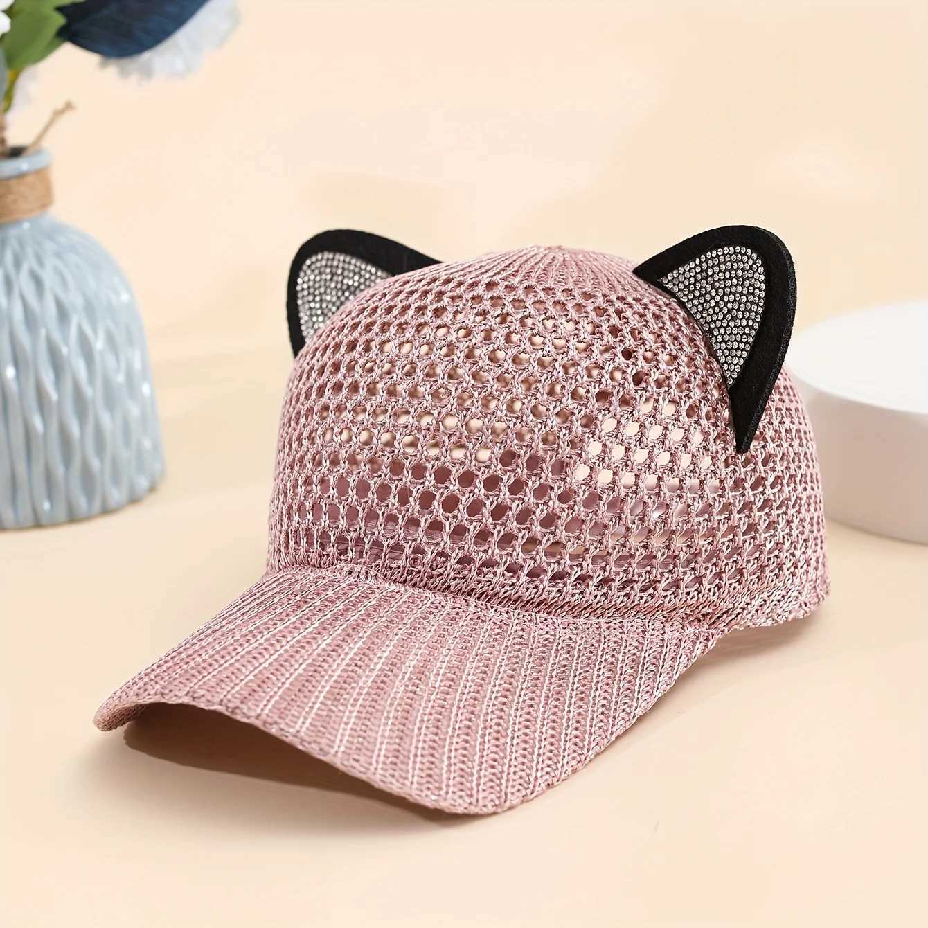 Cute Mesh-Accent Cat-Ear Baseball Trendy Womens Summer Hat featuring a Lightweight Breathable and Openwork Design M260626 - view 3