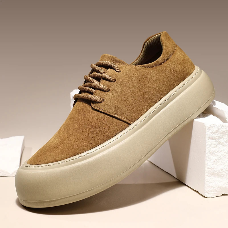 2026 Genuine Leather LaceUp Shoes Men Thick Bottom Casual Suede Fashion Comfy Minimalist Walking Oxford 260626 - view 1