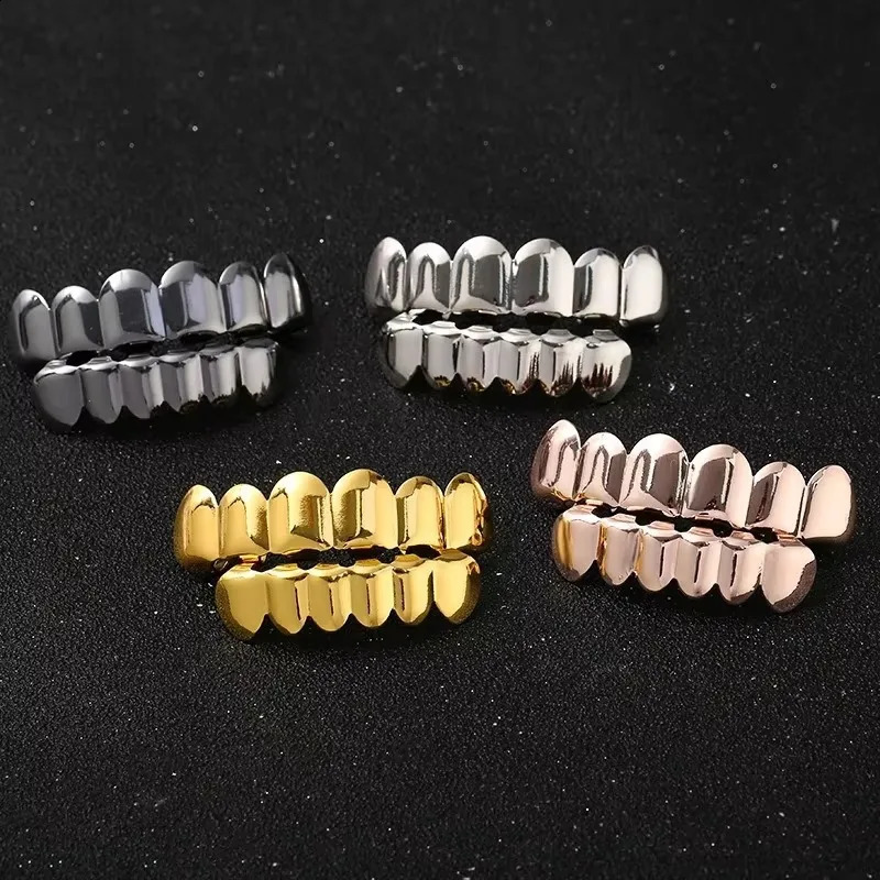 Gold Silver Plated HIP HOP Teeth Grillzs Top Bottom Grills Set With silicone Shiny Tooth Sets 260626 - view 3