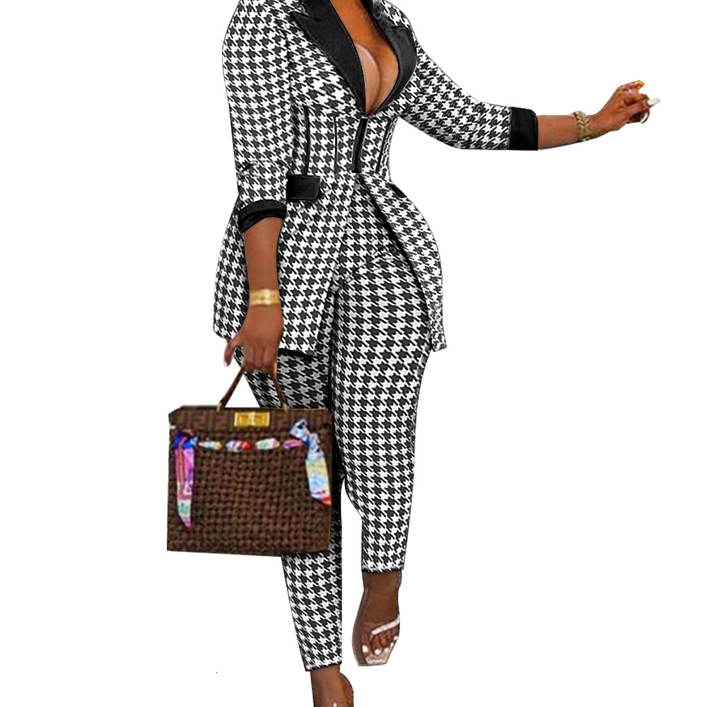 Sexy Two Piece Suit for Women Blazer and Pants Set Print Long Sleeves Coats and Trousers Streetwear Female Autumn Winter - view 6