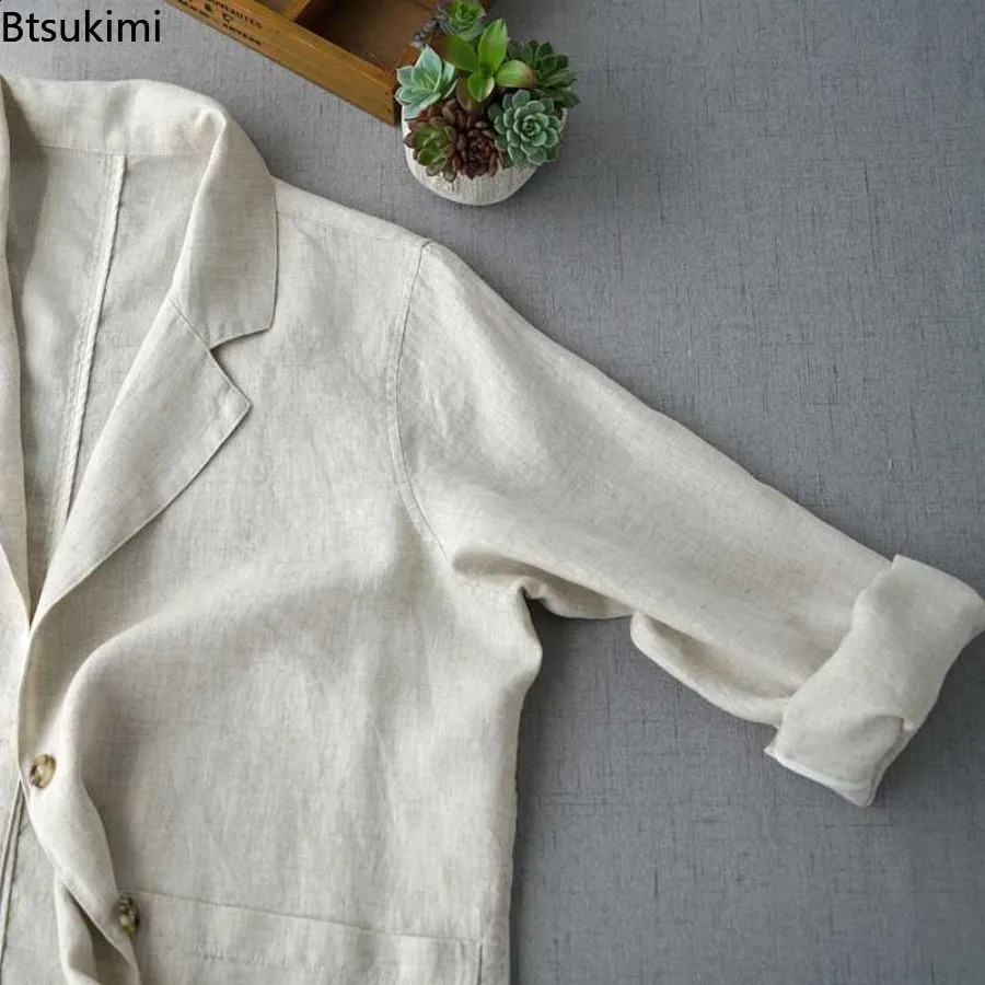 Spring Summer Linen Suit Jackets Womens Casual Simple Long Sleeve Single Breasted Blazers Comfortable Loose Thin Coats Tops 260626 - view 4