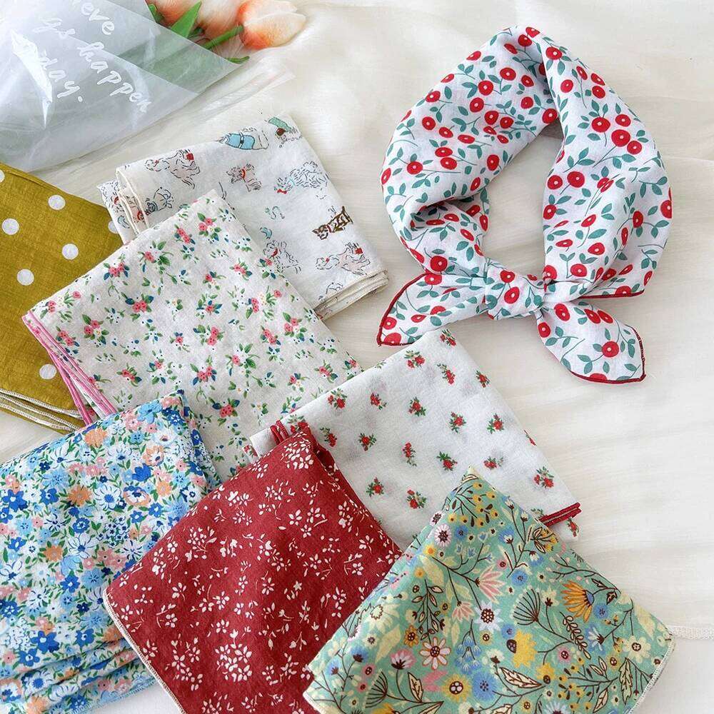 55cm Cotton Linen Square Cherry Floral Print Neck Tie Scarf Headkerchief Female Foulard Head scarf Women Hijab Bandanas 26Y06226 - view 5