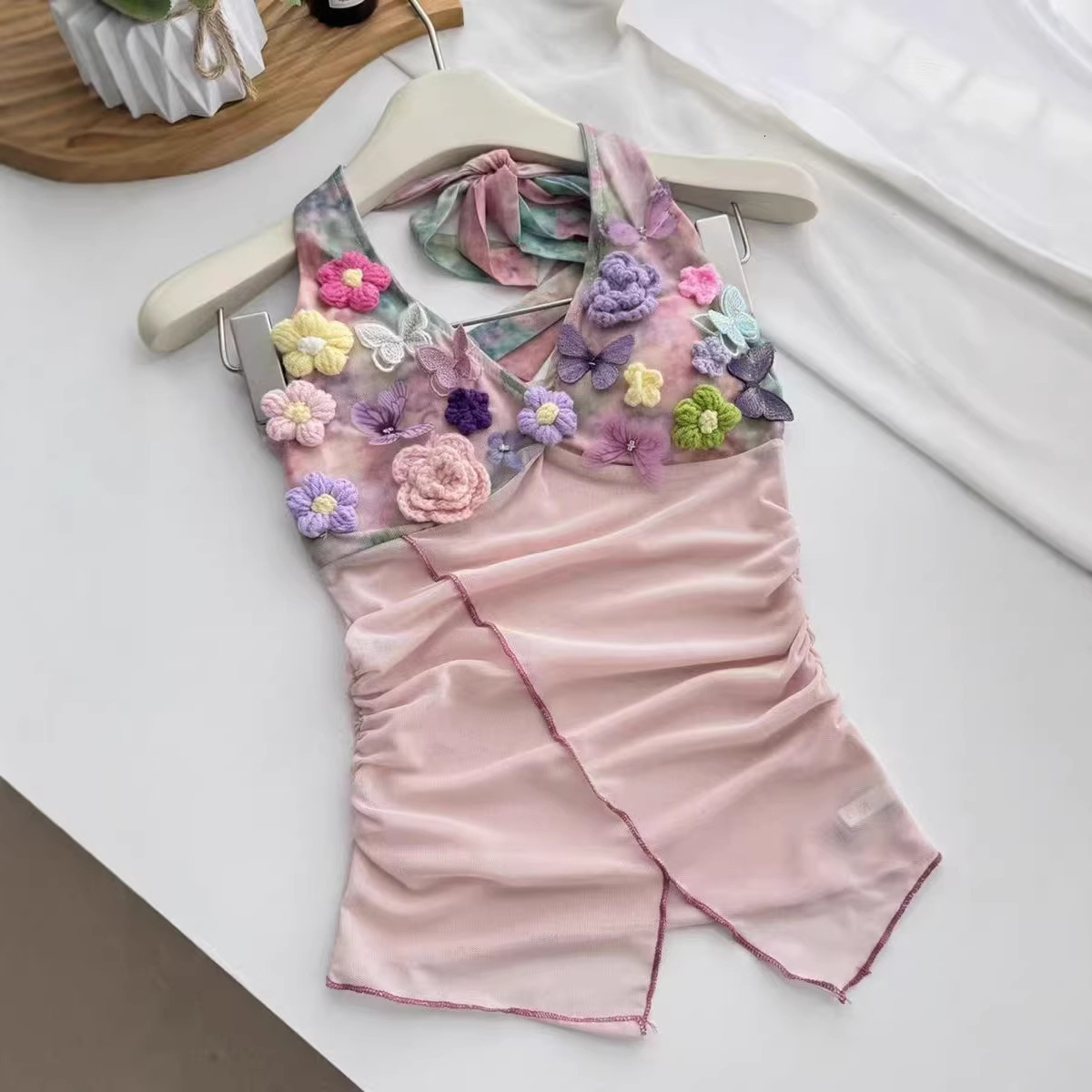 Womens Halter Tank Top Womens 3D Butterfly Floral Print V Neck Thin Soft Layer Camisole For Women Daily Summer Beach Layering Outfits - view 5