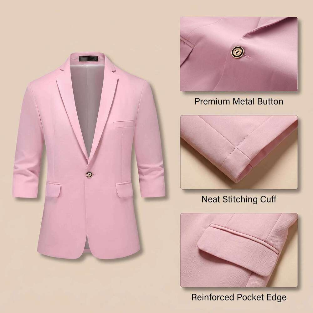 Men's Casual Seven-Quarter Sleeve Pink Suit Summer Leisure Fashionable Top with Pants Included 26L0626 - view 3