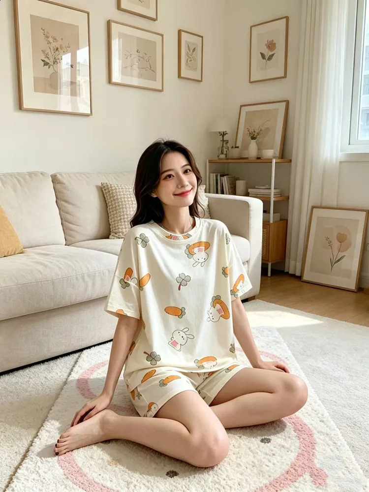 Womens Cute Printed Loose Pajamas Shorts Tops Twopiece Home Clothes Flirty Casuals Camis Top And Sets Loungewear 260625 - view 3