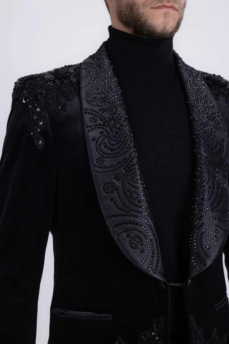 Gentleman Wedding Tuxedos Beaded Shawl Lapel 2 Piece Set Men Suit Fashion Velvet Jacket Pants Groom Evening Prom Blazers Customized - view 7