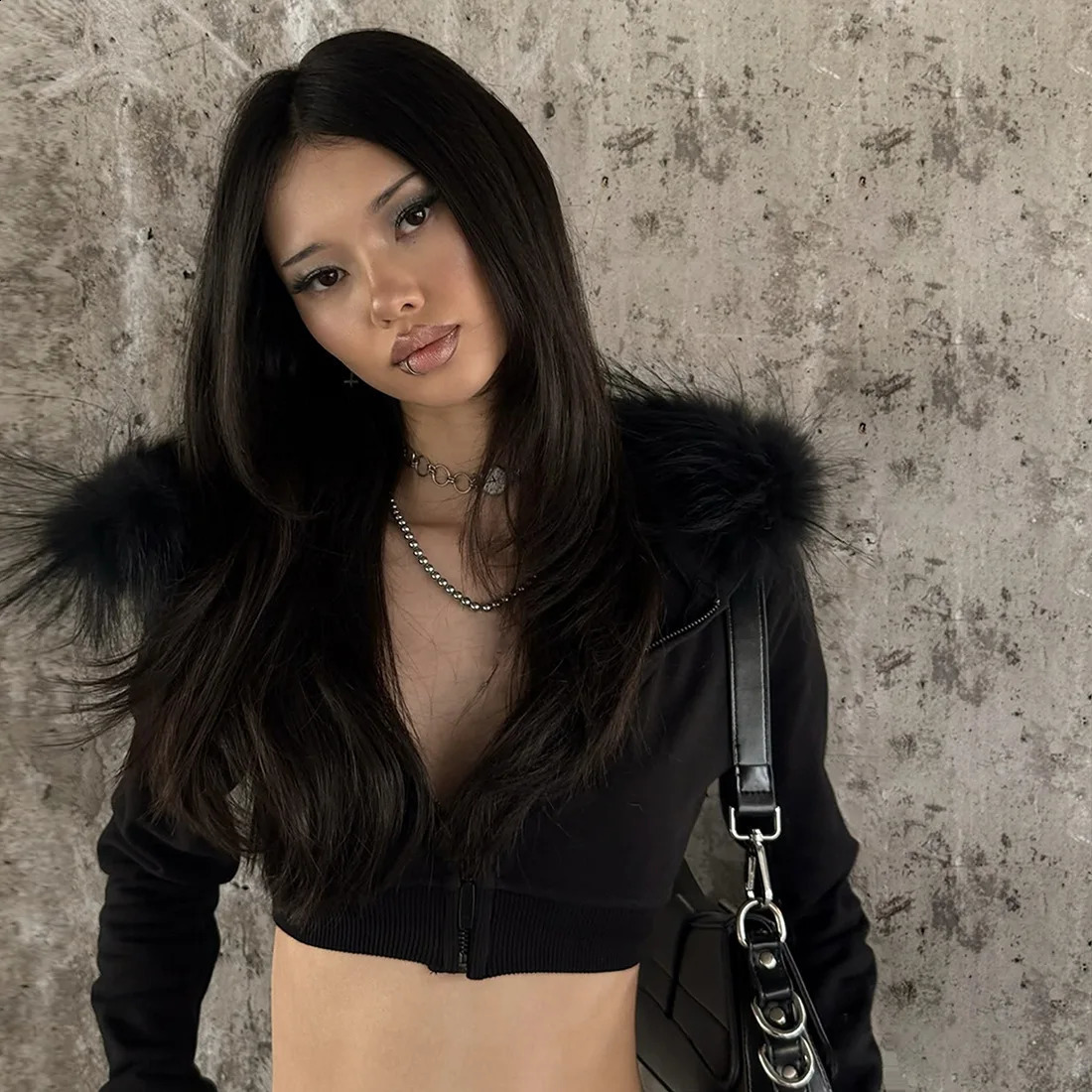 Y2k Gothic Fashion Harajuku Ins Punk Trendy Short Style Girl Zipper Hoodie Autumn/Winter Womens Solid Color Top Y2k Clothin 260626 - view 4
