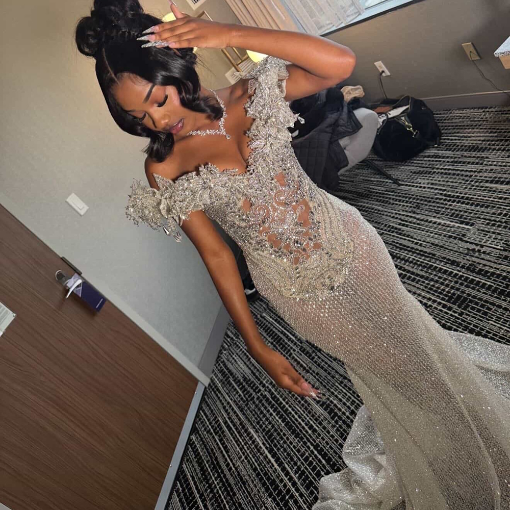 Sliver Beading Prom Dress 2026 For Black Girl Birthday Party Dress Sexy Mermiad Formal Dress - view 3