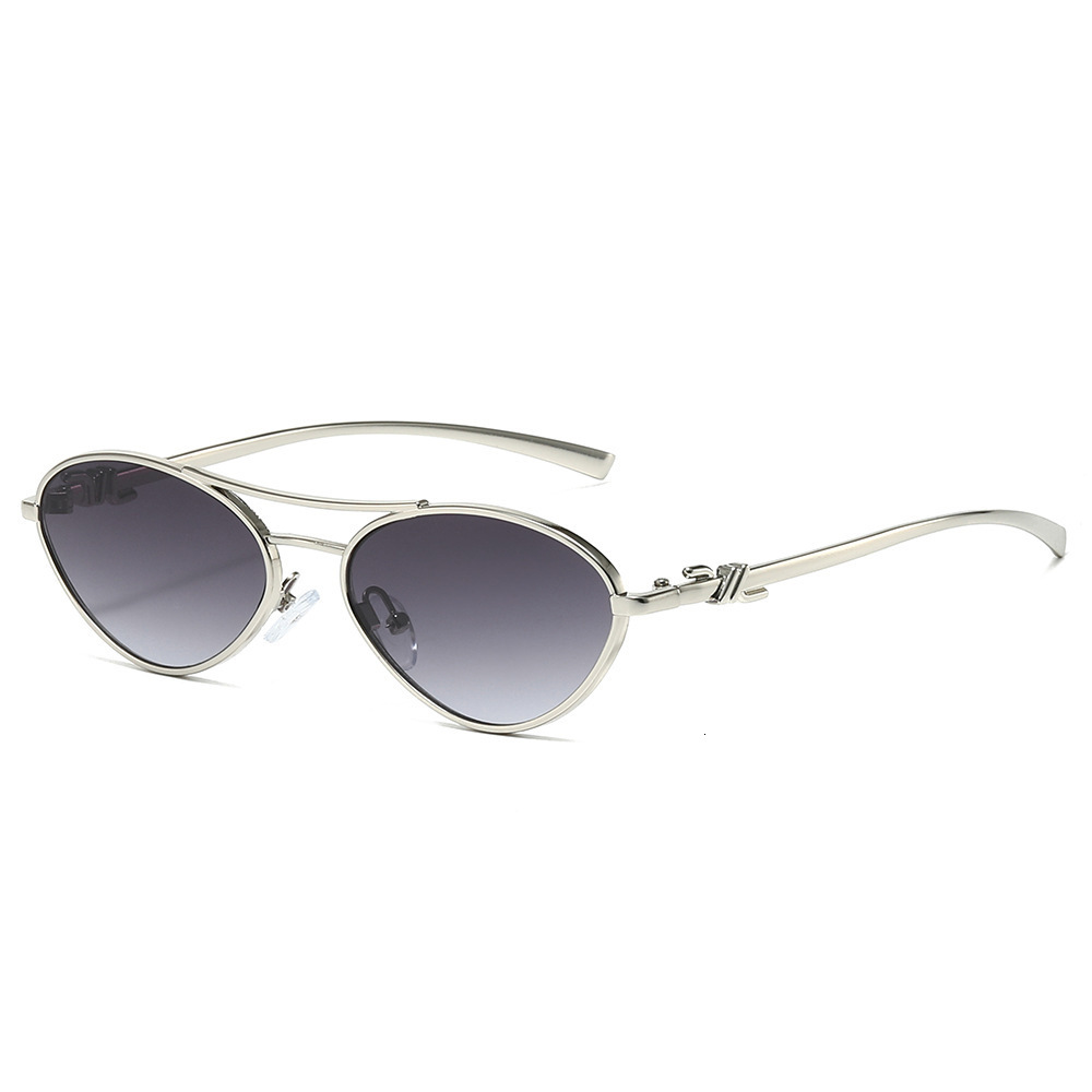 2026 European And American Personalized Ins Triangle Trendy Fashion For Women New Double Bridge Cat Eye Sunglasses - view 6