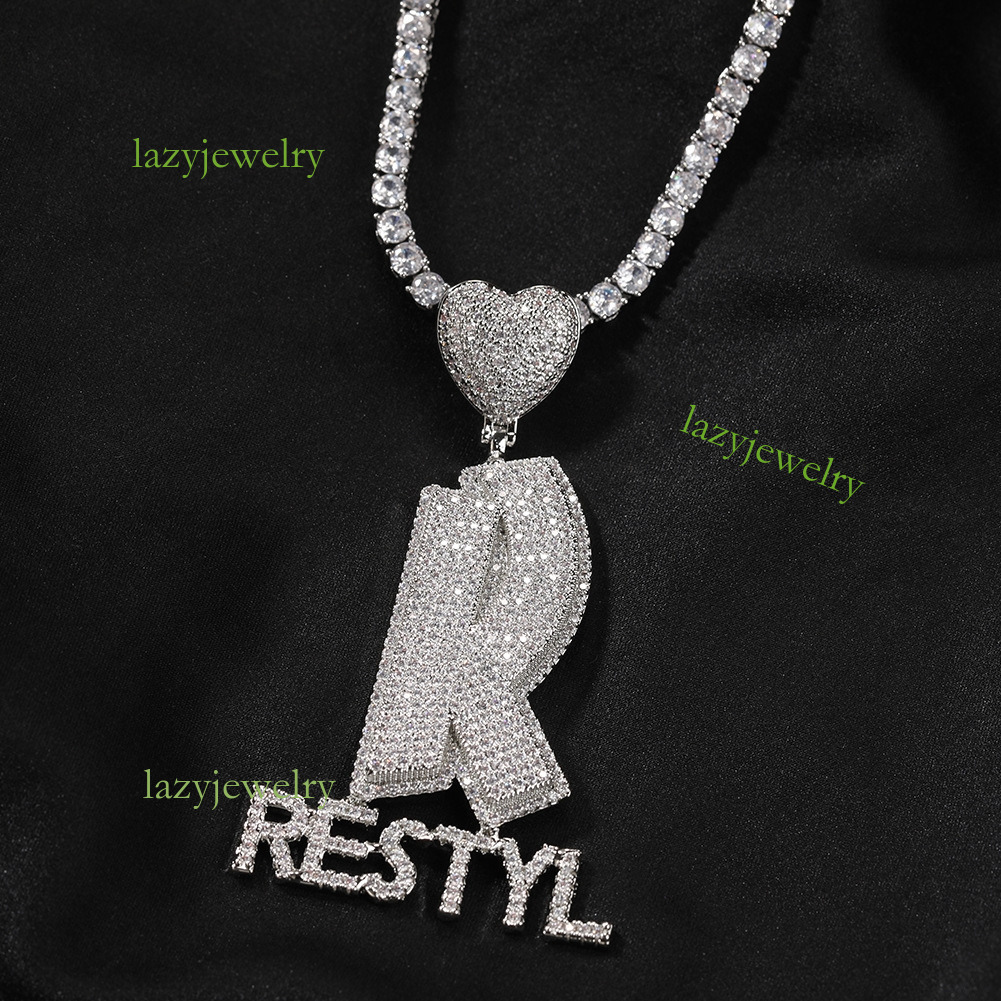 Hip hop new customized silver love button letter necklace inset moissanite tide male street style rap accessories free delivery - view 3