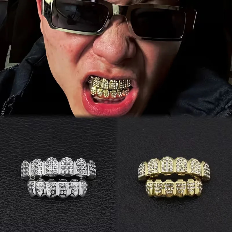TOPGrillzs Iced Out Full CZ Stones Teeth Grillzs Fashion 5A Cubic Zircon 6 Top6 Bottom Tooth Caps For Men Women Dental Grills 260626