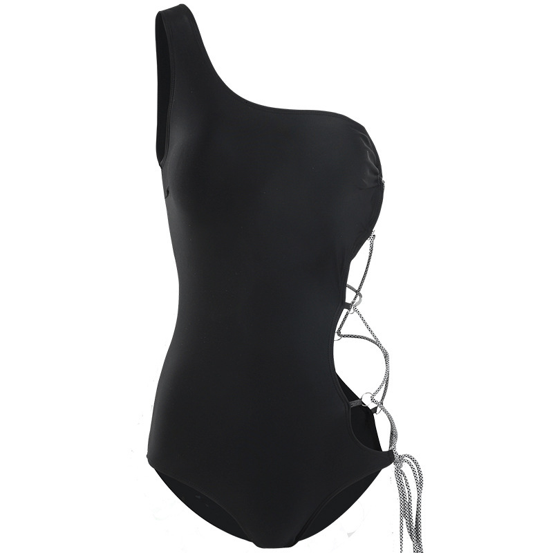 New Fashion Slimming Black One-Shoulder Strap Sexy One-Piece Swimsuit Women, Tummy-Covering And Slimming, Suitable For Hot Springs, Comfortable Yoga C - view 6
