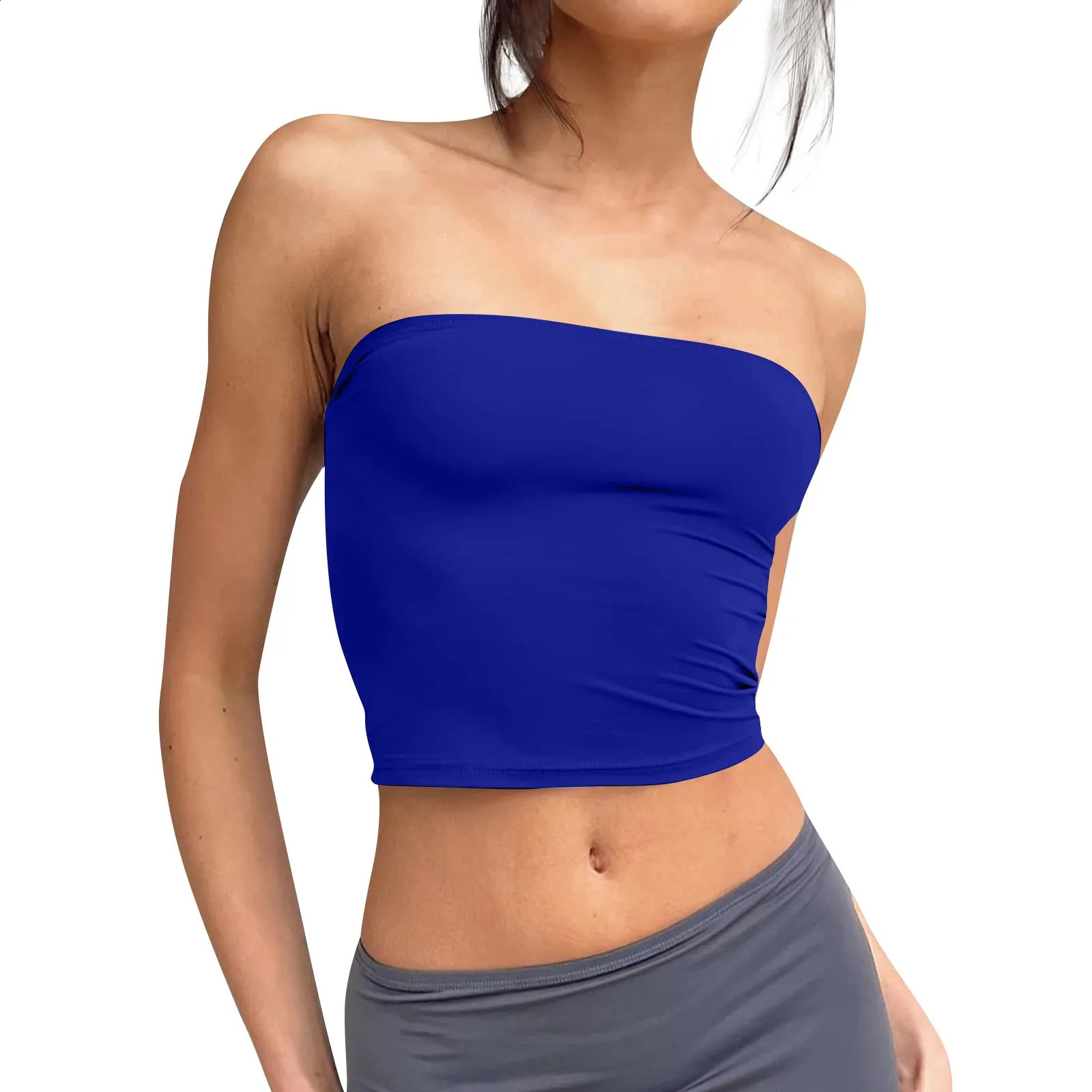 Womens Strapless Crop Tops Basic Backless Sleeveless Bandeau Cute Sexy Trend Street Fashion Classic Solid Tube 260616 - view 6