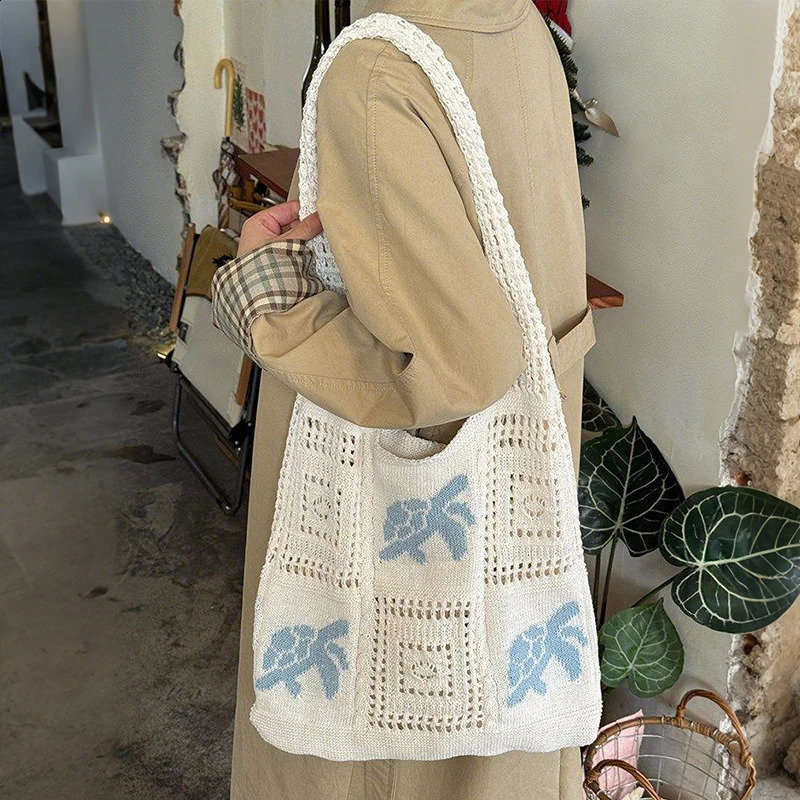 Turtle Korean Style Hollow Woven Bag Trendy Large Capacity Crochet Tote Bag Lightweight Embroidered Knitting Handbag Beach 260626 - view 6
