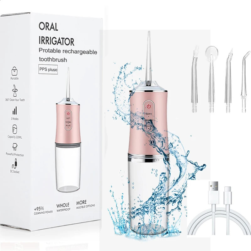 USB Portable Oral Irrigator Water Flosser Dental Jet Tools Pick Cleaning Teeth 200ML 4 Nozzles Mouth Agents 260626