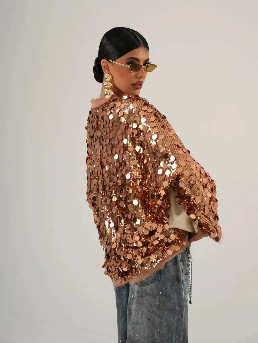 Five Colors Elegant White Sequ Patchwork Lace-up Shirt Blouse Women Long Sleeve V-neck Loose Short Coats Street Overshirt M4XW 260626 - view 6