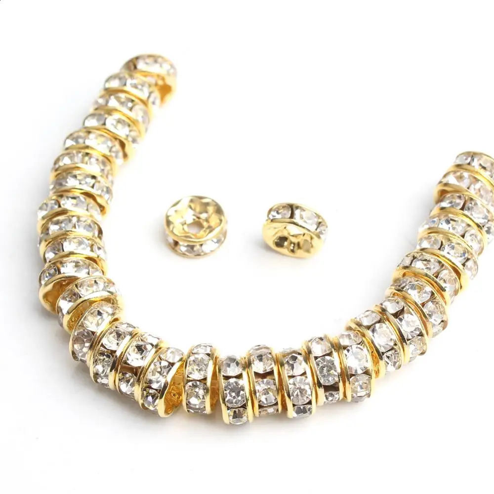 100pcs/Lot 4mm 6mm 8mm Gold Color Rhinestone Rondelles Loose Spacer Beads Metal Crystal Beads for Jewelry Making DIY Accessories 260623 - view 3