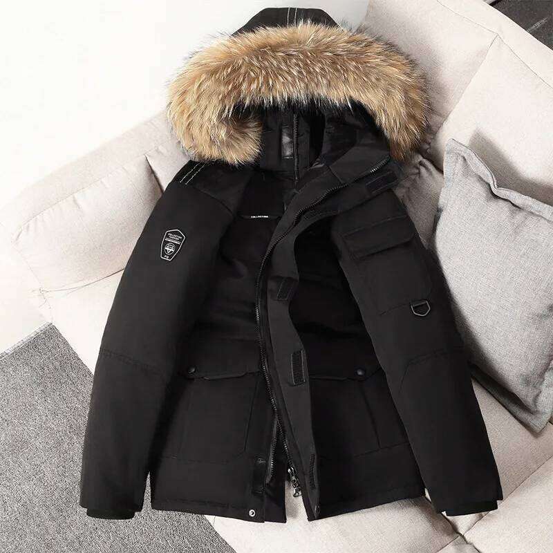 Winter New Solid Color Duck Down Coat Warm Thick Cold Resistant Jacket, Men's Casual and Loose Versatile Jacket W260626 - view 3