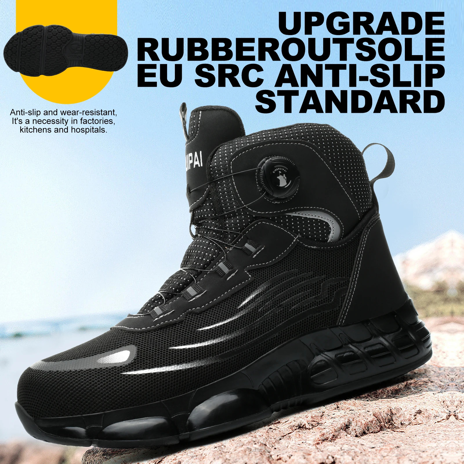 Mens high top lacefree comfortable soft sole antismash and puncture resistant work shoes 260624 - view 4