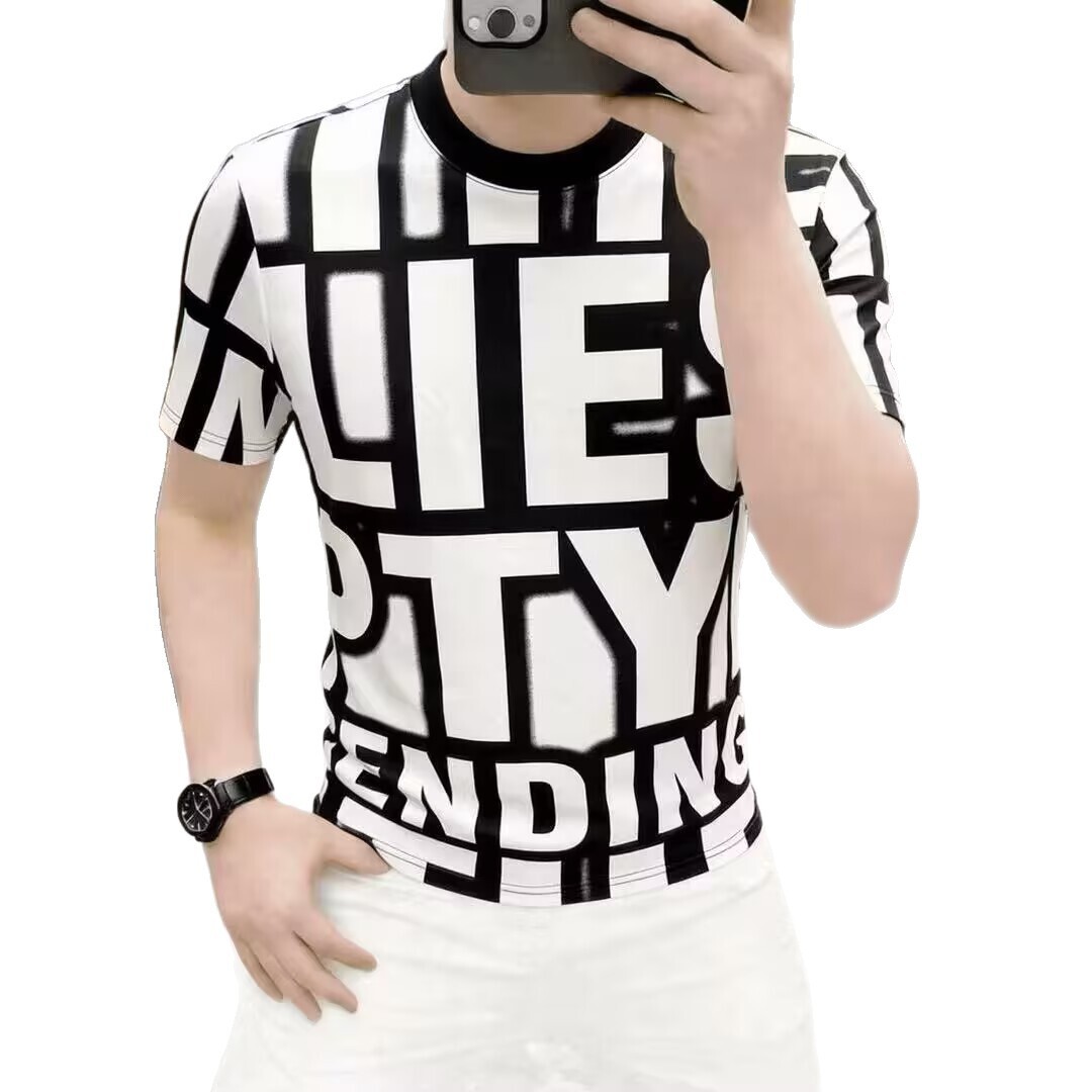Summer European Style New Men's Trendy Light Luxury Round-Neck Printed Short-Sleeve T-Shirt, Versatile Casual Half-Sleeve Breathable Shirt - view 6