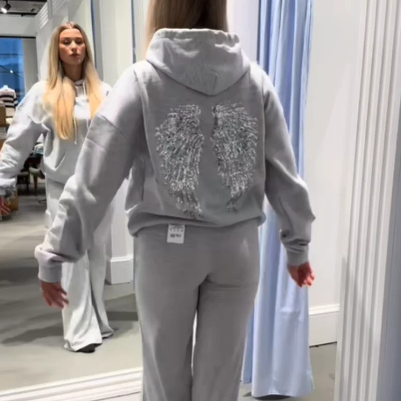 Gothic Shinny Sequin Angle Wings Hoodie Pullover For Women Loose Solid Hooded Sweatsuit Lady Autumn Winter Outwears 260626 - view 5