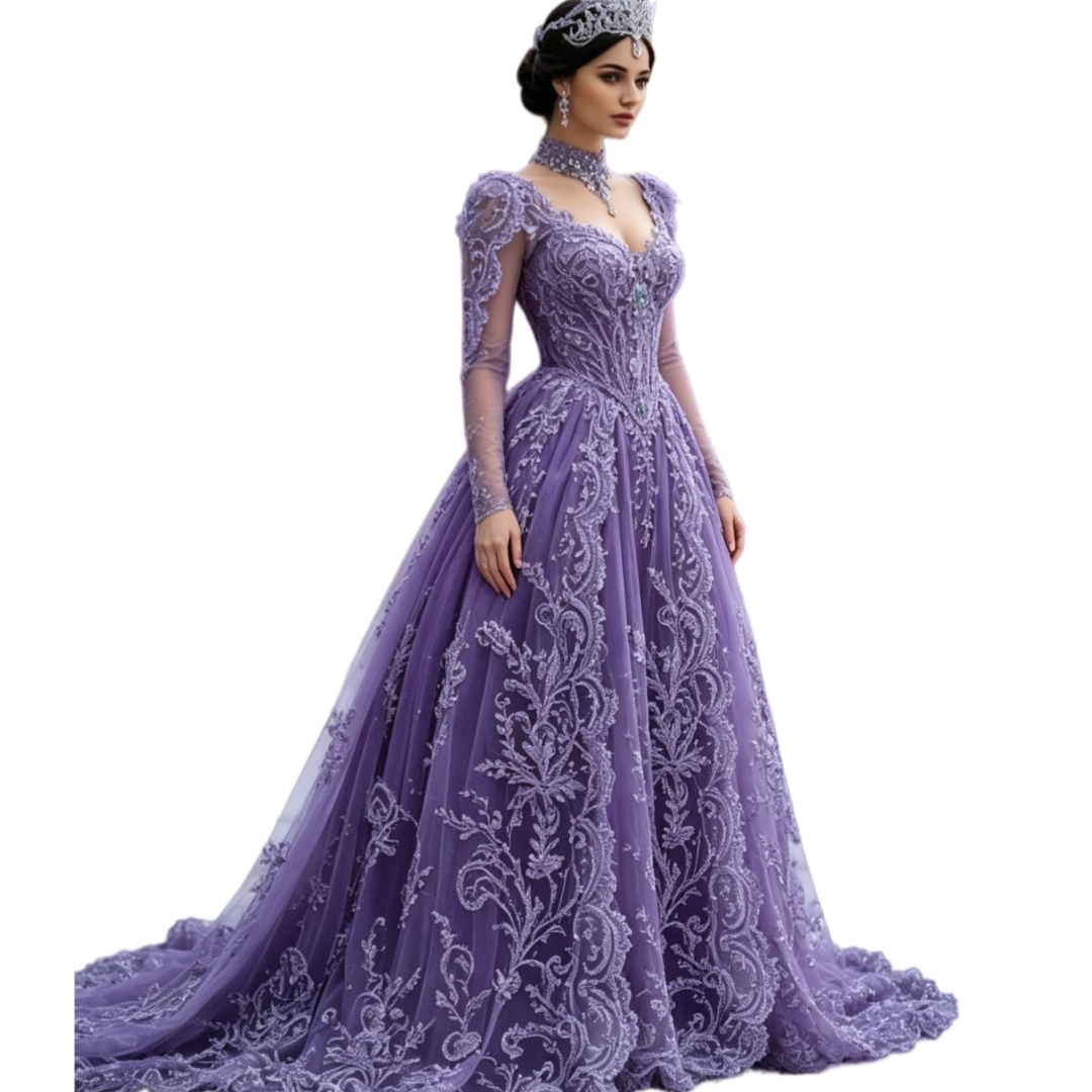 Fairytale Lace Medieval Wedding Dresses Long Sleeves Forset Princess Bridal Gown Lavender Olive Green Tulle A-Line Long Vintage Victorian Bride Dress - view 7