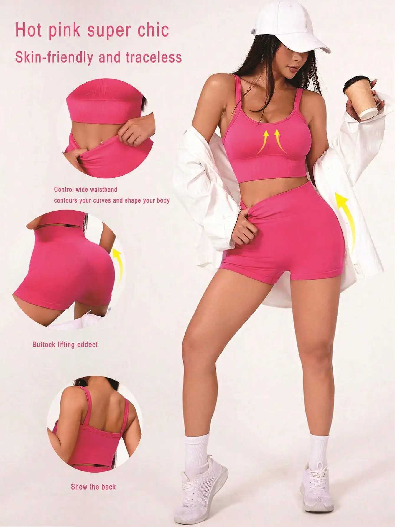 Sets Yoga Seamless Workout Ribbed Sets for Women 2 Pieces Gym Suits Ribbed Crop Tank High Waist Shorts Outfits Fitness Running M260626 - view 6