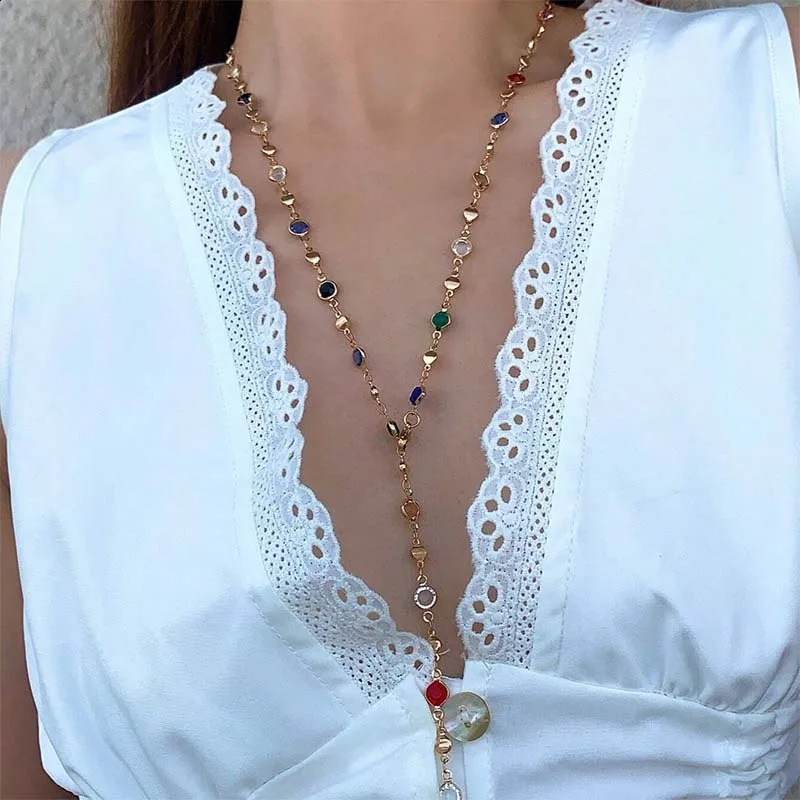 y Colourful Crystal Zircon Necklace For Women Shiny Rhinestone Long Tassel Choker Bohemian Statement Jewelry Gifts 260624 - view 3