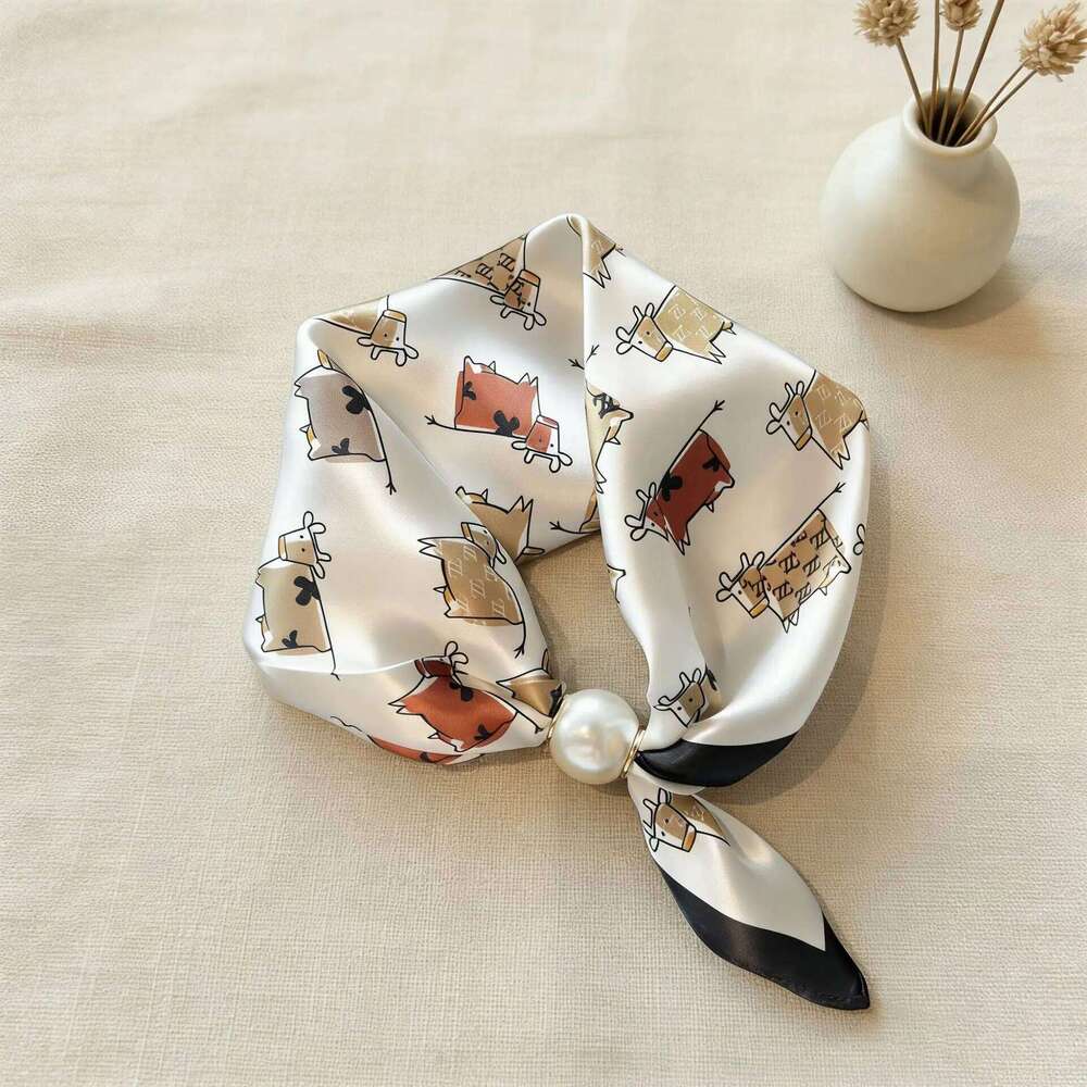 Spring Summer Thin Pearl Silk Scarves Magnetic Buckle Lazy Women Girls Sweet Elegant Pendant Collarbone Chain Neck Scarf 26Y06226 - view 7