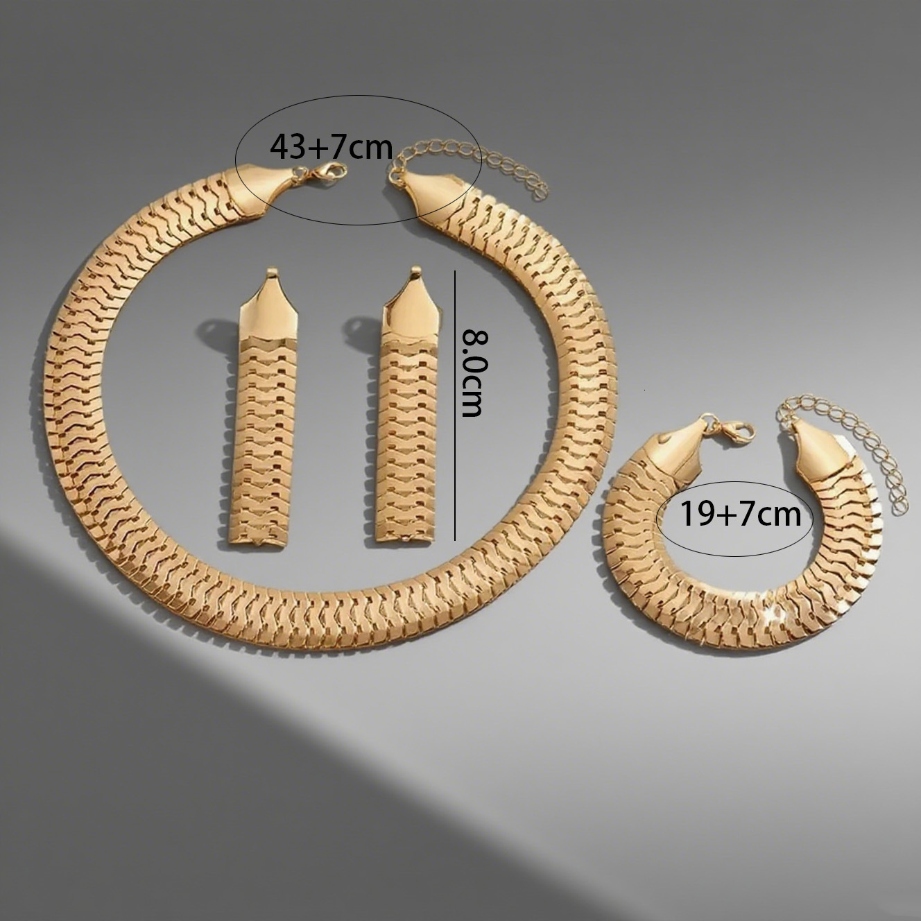 3Pcs Jewelry Set 18K Gold Plated Wavy Snake Chain Choker Necklace Drop Earrings Bracelet Minimalist Daily Women Versatile Statement Accessories - view 5
