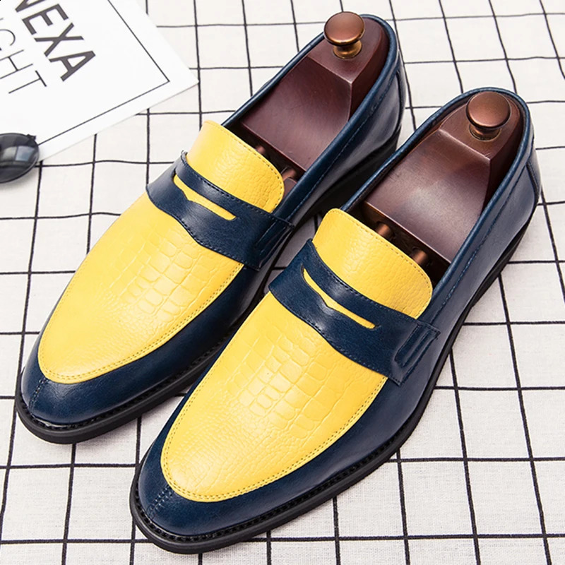 y ner Mixed Color Leather Shoes For Men Pointed Penny Loafers Wedding Dress Prom Formal Footwear Zapatos Hombre 260624 - view 1