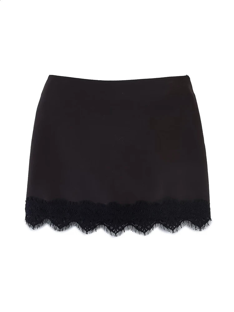 Summer Lace Patchwork Satin Skirt For Women High Waist Fashion Casual Splice Mini Skirts 2026 Simple Elegant Commuting 260626 - view 5