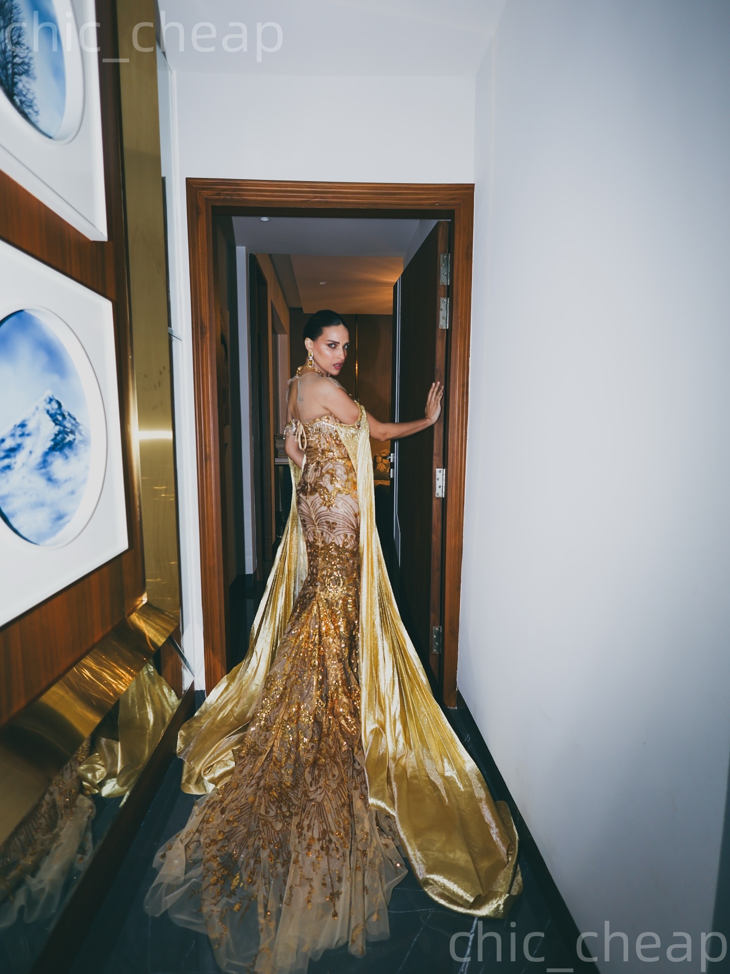 Aso Ebi Gold Mermaid Prom Dress 2026 Evening Dress Beaded Crystals Sheer Neck Sparkly Birthday Formal Women Pageant Party Gowns Long Dinner Dresses ZJ - view 5