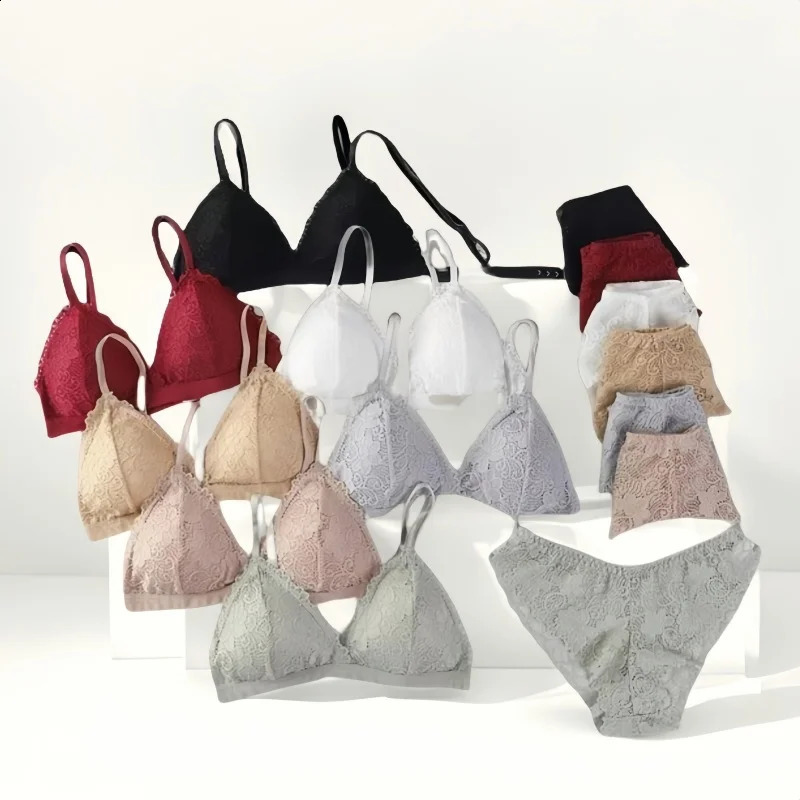 Women Lace Bra And Panties Set Vneck Push Up Bralette Sexy Lingerie Low Waist Briefs Female Nonwire Brassiere Underwear 260626