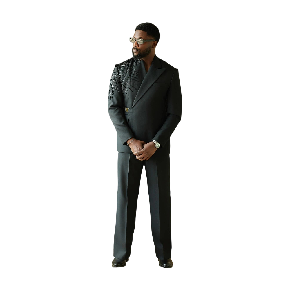 Unique Men Suits Groom Peaked Lapel Beading Blazer 2 Pieces Tailor-Made Wedding Jacket with Belt Evening Party Customized Coat Pants Plus Size - view 6