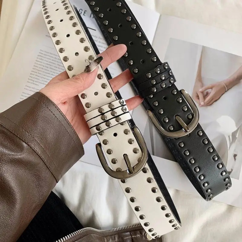 1PC Rivet Punk Needle Buckle Belt For Men Women Fashion Versatile Y2K Jeans Decor PU Leather Strap Hip Hop Retro Waistband 260626 - view 7