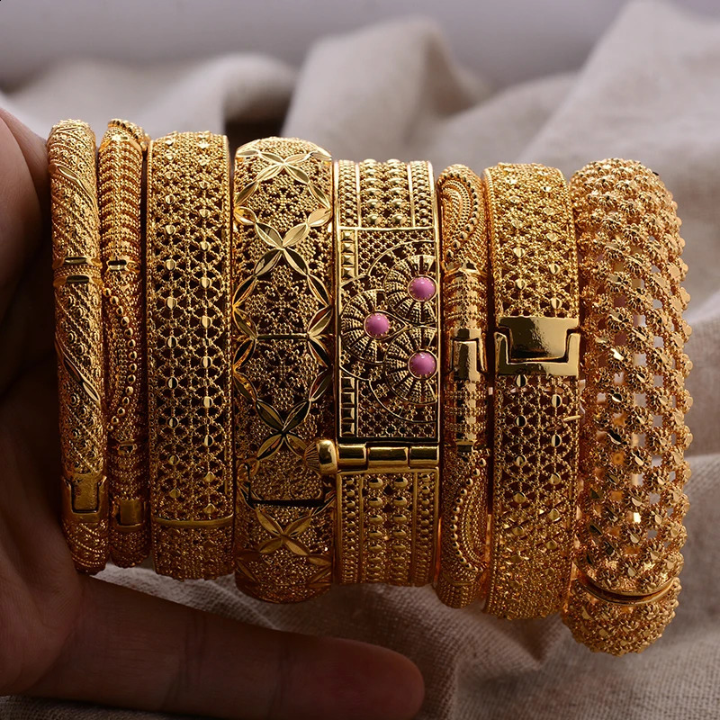 Round Flower Shape Gold Color Bangles for Women Men Algerian Wedding Bracelets 236 Long Chain French Jewelry 260626 - view 3