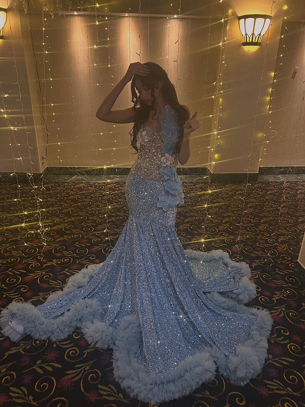 Light Blue Squined Prom Dress With Ruffles Crystal Beaded Occasion Guest Black Girls Evening Party Birthday Gown - view 4
