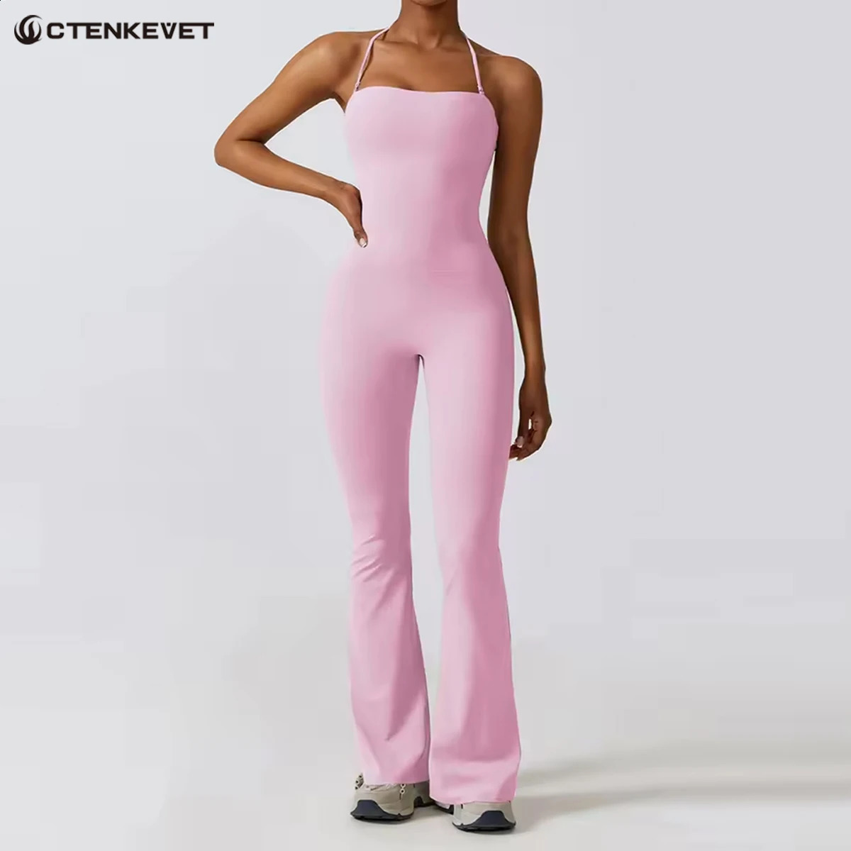 Summer Women Sleeveless Yoga Jumpsuit Female Gym Flared Overalls Neck-hanging Backless Sportswear Sport Outfit For Woman 260626 - view 1