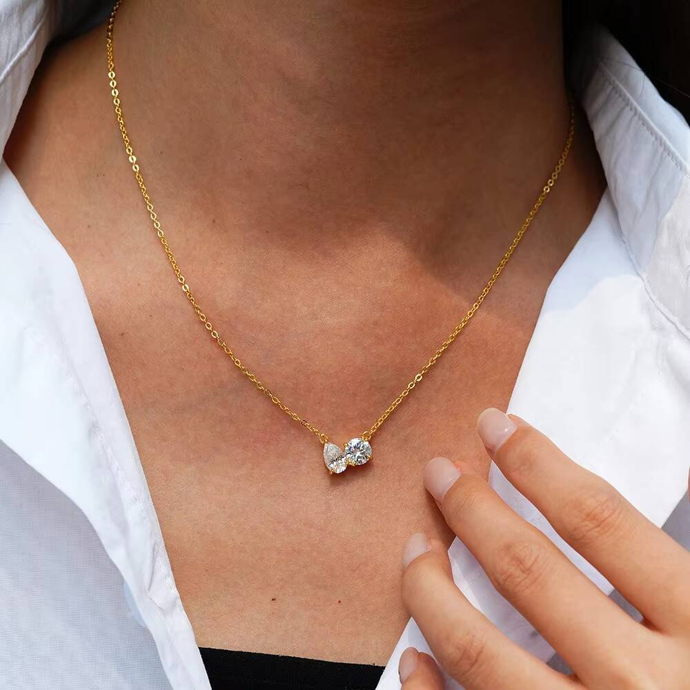 Custom Necklace with Fancy Cut Stone Pendant 925 Silver Gold Plated Necklace Pyrope Diamond Chain for Women - view 6