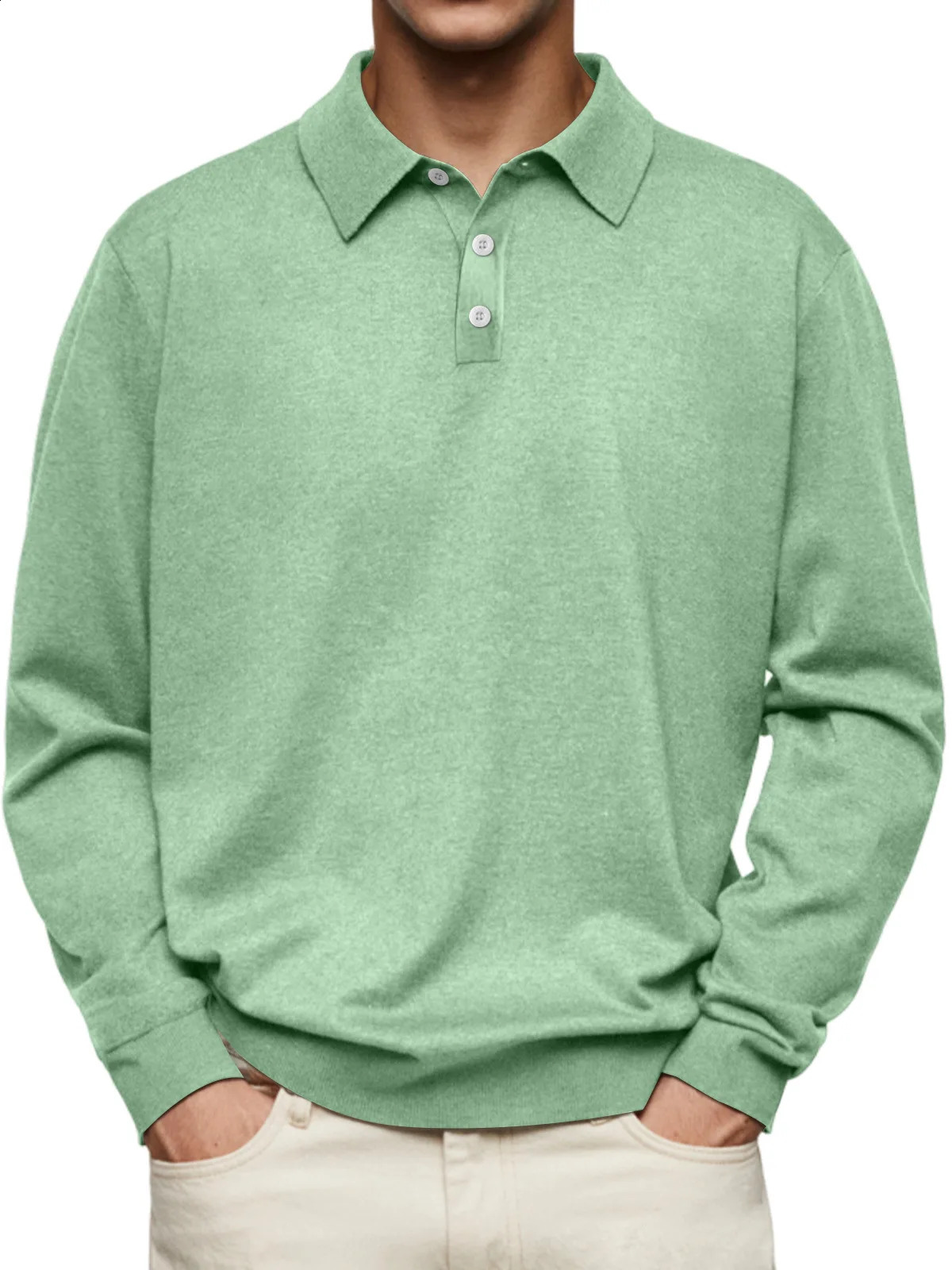 Autumn leisure Home long Sleeve top Fashion Mens solid color lapel Mens POLO Shirt 260626 - view 5