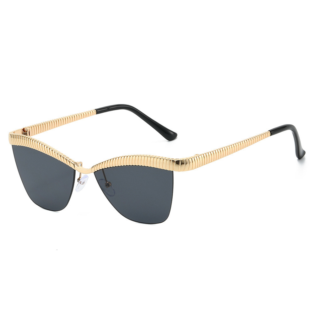 2026 New Half-Rim Fashion European And American Style Unique Cat-Eye Ins-Style Striped Metal Sunglasses - view 1