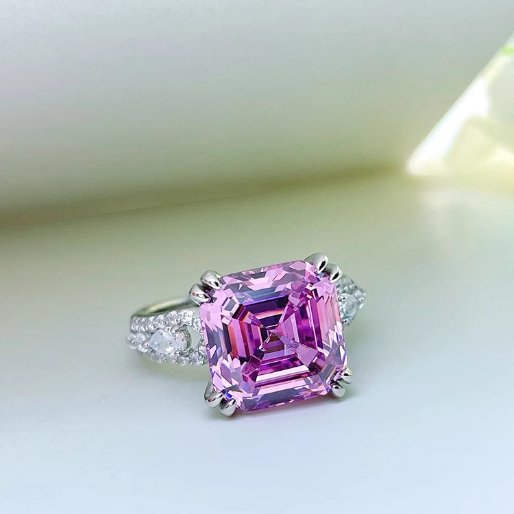 2026 Choucong Ins Top Sell Wedding Rings Luxury Jewelry White Gold Fill Asscher Cut Pink Topaz Sweet Cute Elegang Promise Women Open Bridal Ring Gift  - view 6