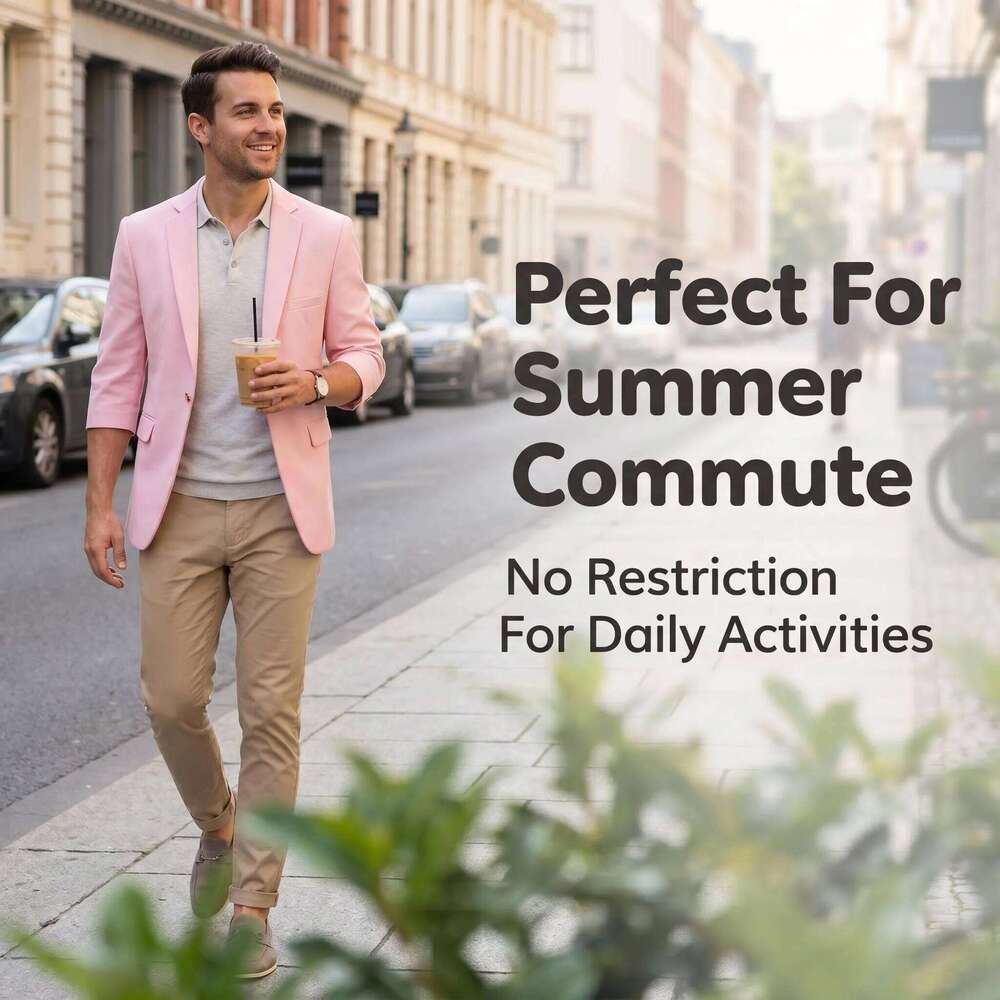 Men's Casual Seven-Quarter Sleeve Pink Suit Summer Leisure Fashionable Top with Pants Included 26L0626 - view 6
