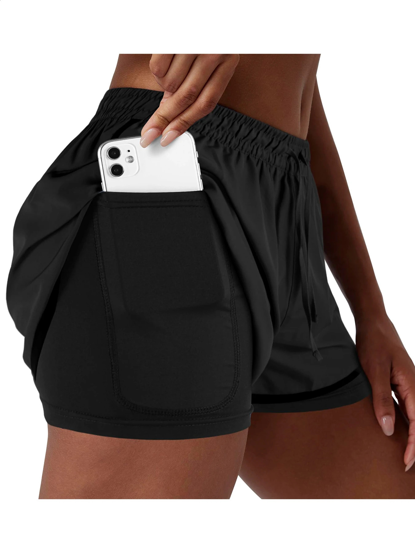 Womens Double Layer Running Shorts Quick Dry ThreeQuarter Length Sportswear Casual Sporty Look TwoPiece Set 260626 - view 5