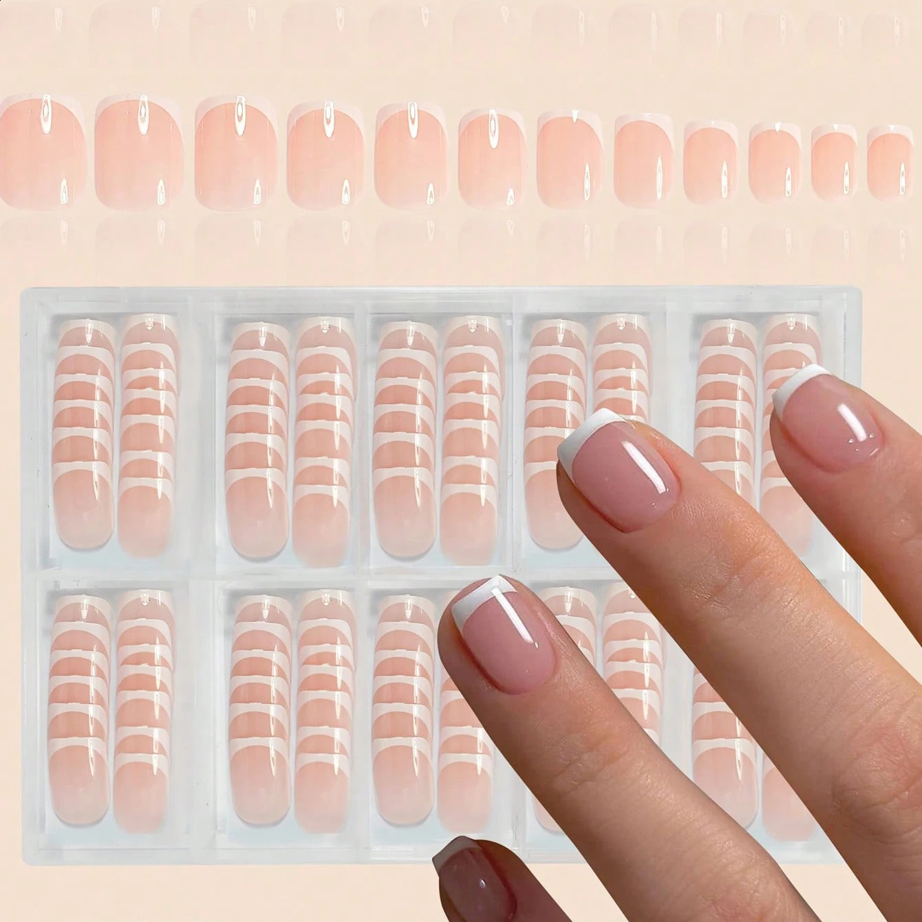 120pcs Short Square White French Simple Shiny False Nails Fashionable Wearable Nails Suitable for Daily Work Study and Party 260626 - view 1