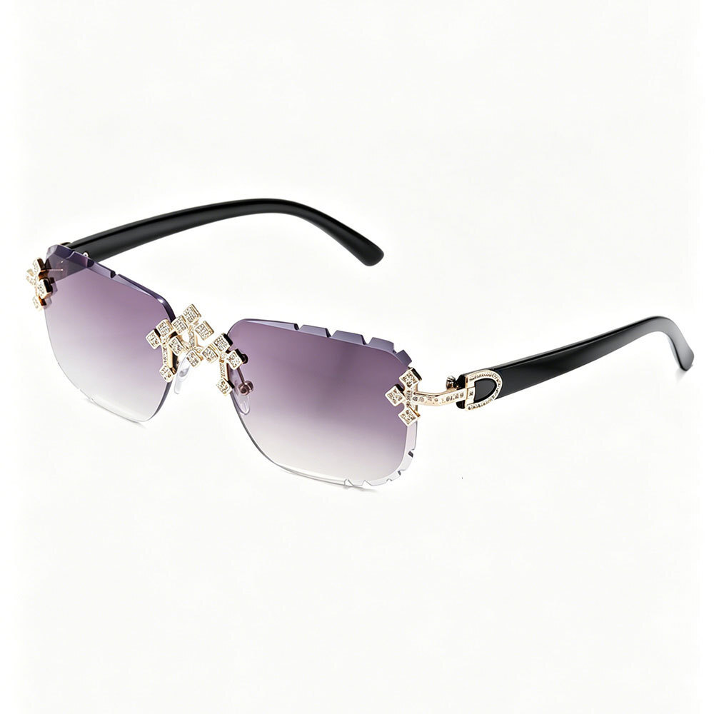 Premium Selection Of Cross-Shaped, Diamond-Embellished, Fashionable Frameless Sunglasses With High-End Cut Lenses For Women - view 4