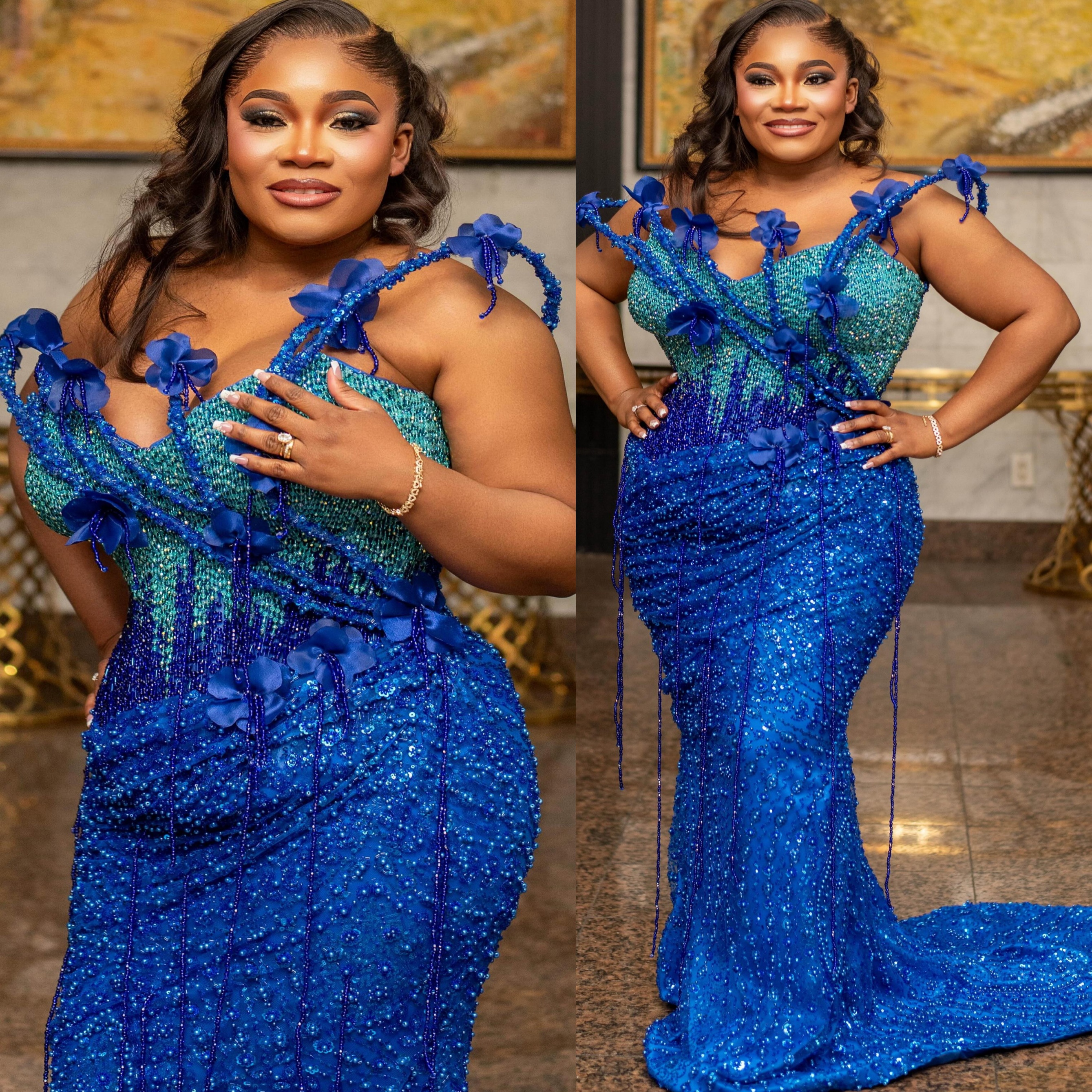 Aso Ebi Royal Blue Mermaid Prom Dress 2026 Evening Dress Beaded Flowers Tassels Sequined Birthday Formal Women Pageant Party Gowns Long Dinner Dresses
