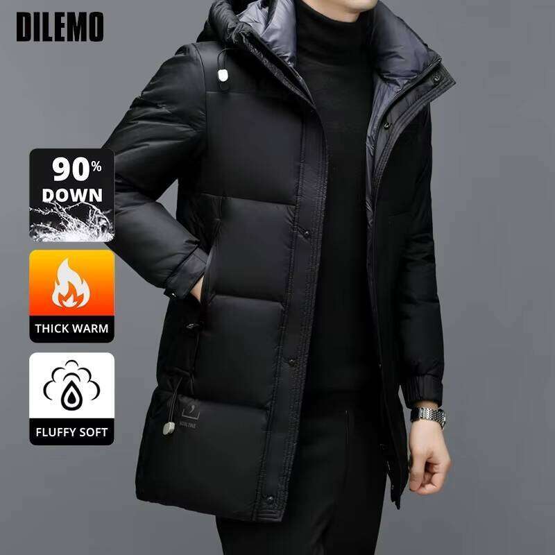 High End Long Thick New Brand Fashion Winter Down Jacket Men Casual Hooded Warm Street Parkas Feather Windbreaker Puffer Coats J260626 - view 1