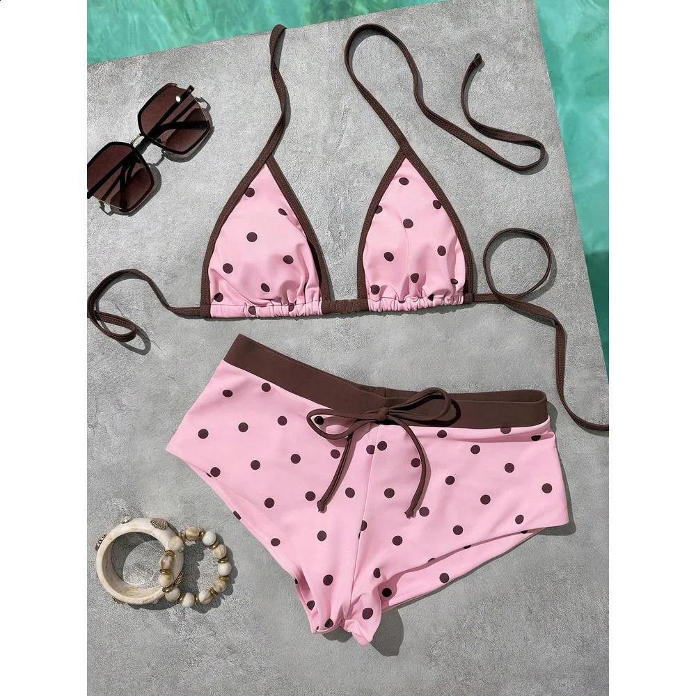 Y2K Sweet and Spicy Storm Point Hanging Neck Strap Bikini Shorts Girl Style Beach Vacation Split Swimsuit 260626 - view 3
